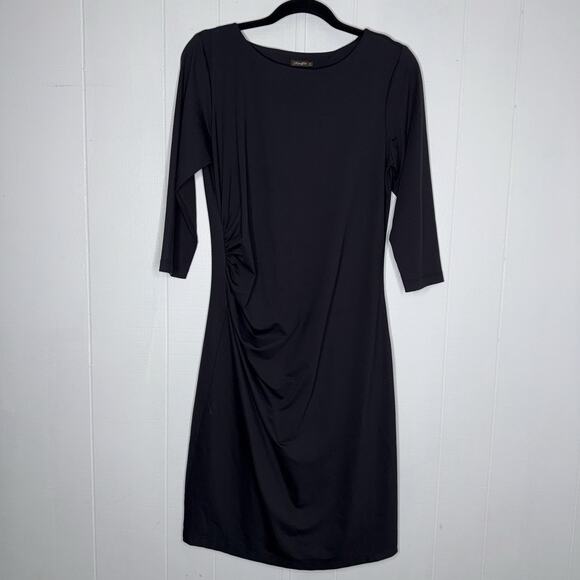 J. McLaughlin Women’s Naja Sage Sheath Dress Black Catalina Cloth Ruched Size M - Picture 1 of 5